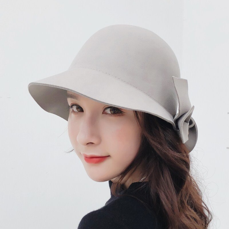 Ullpärlor filthatt kvinnor svart pillbox hattar svarta damer vintage cocktail bröllop derby fedora chapeau femme: Grå