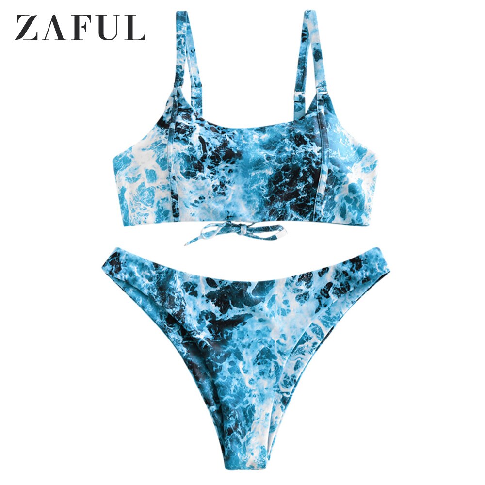 ZAFUL Ocean-Bikini con cordones, Bañador estampado, traje de baño: L