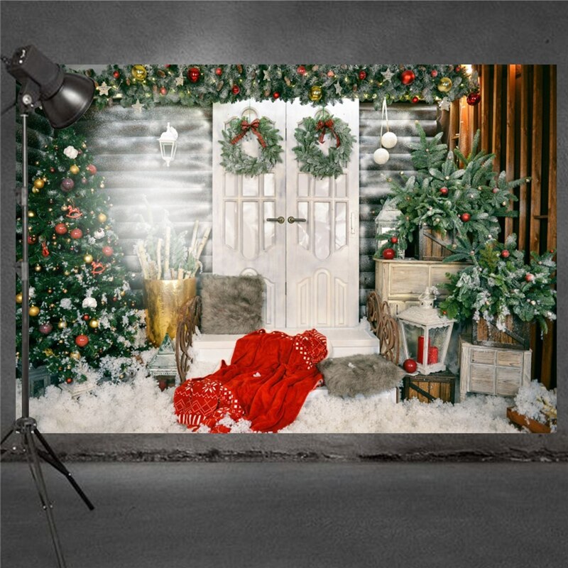 3D Christmas Tree Door Photography Background Winter Snow Wall Backdrops Photo Studio Props