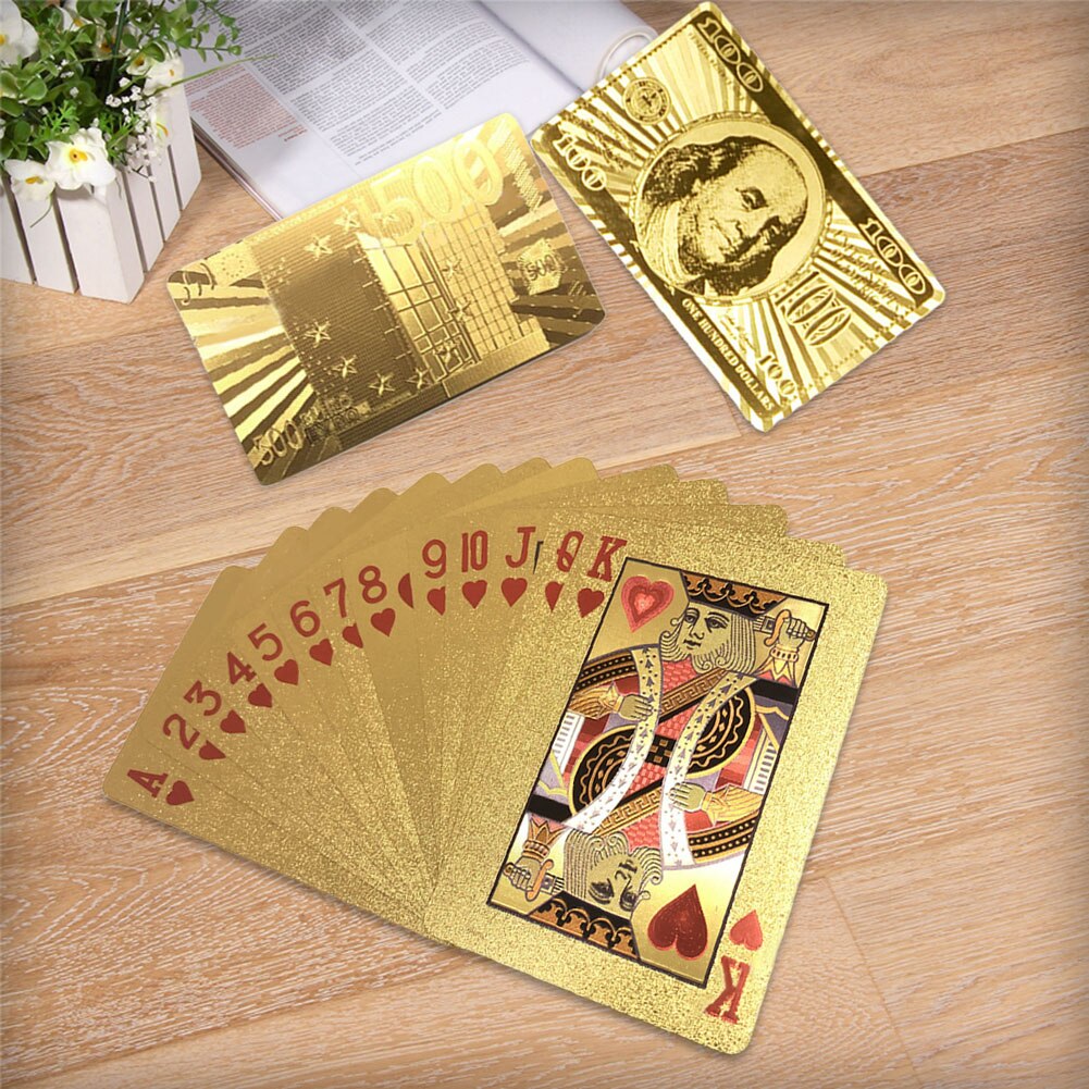 Golden Playing Cards Set Waterproof Plastic PVC Black Color Poker Cards Sets Magic Tricks Poker Box-packed 54sheets/set