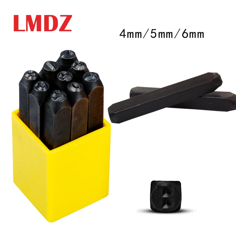 Lmdz 9 st stålstämpel bokstav nummer stämpel stans set 3/4/5mm härdad metall trä läder stål stans nummer verktyg läder stämpel