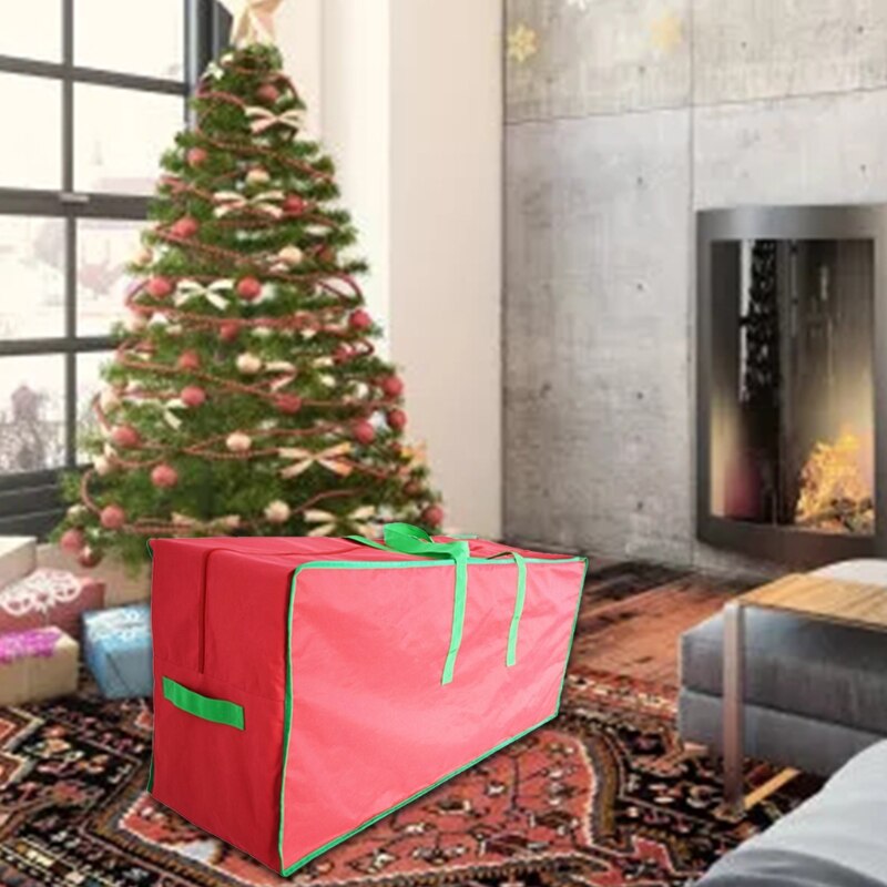 Red Oxford Artificial Christmas Tree Storage Bag with 2 Reinforced Handles and Sleek Zipper Tree Storage Case