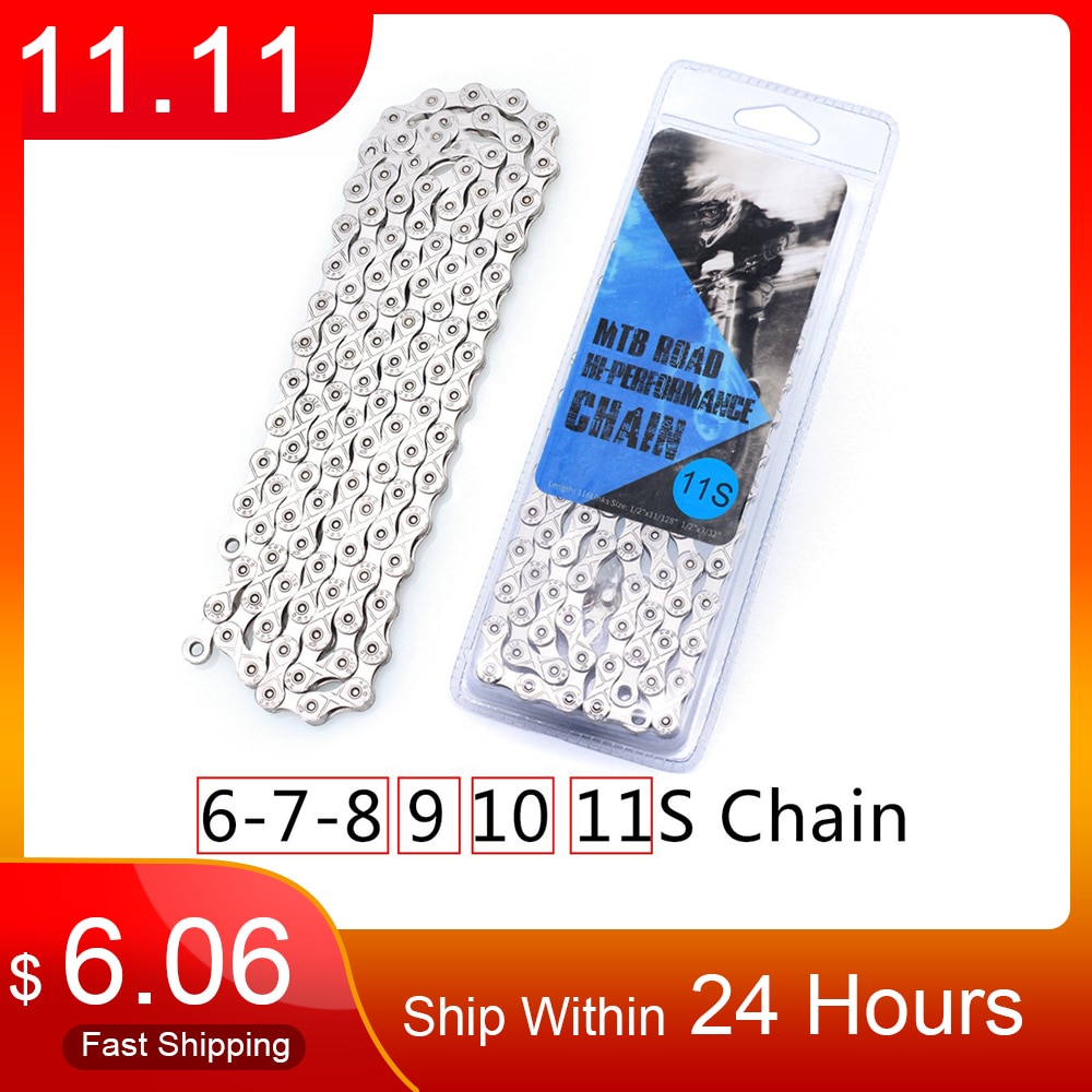 Bicycle accessories mountain bike chain 6-11 speed mountain bike fully electroplated silver chain 24/27/30 variable speed