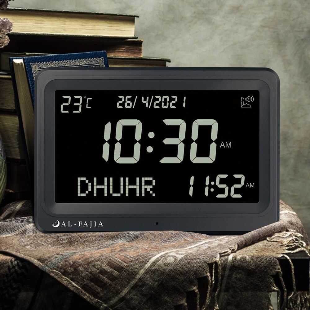 Al-Fajia Groter Lcd-scherm Azan Klok 8 Athan Geluiden Multi-Talen Hijir Gregoriaanse Kalenders Moslim Gebed Bureau wekker