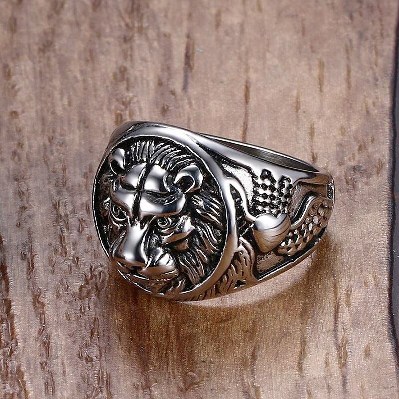 Zorcvens retro stil dyr løve rustfrit stål ring biker rock mænd smykker