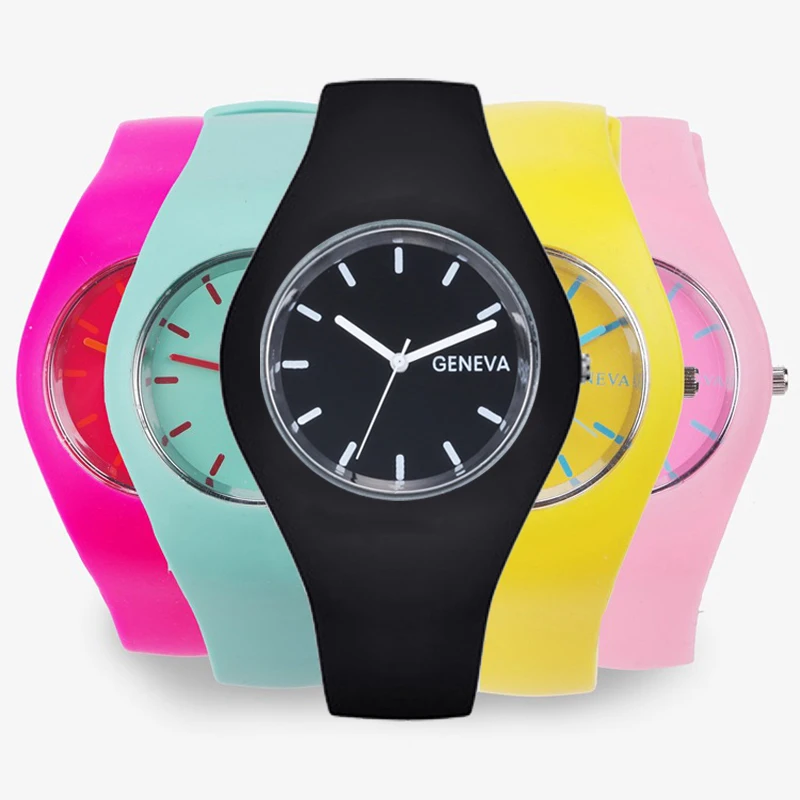 Men watch Women Cream Color Ultra-thin Silicone Strap Leisure Watch Geneva Wristwatch Women's Jelly Watches