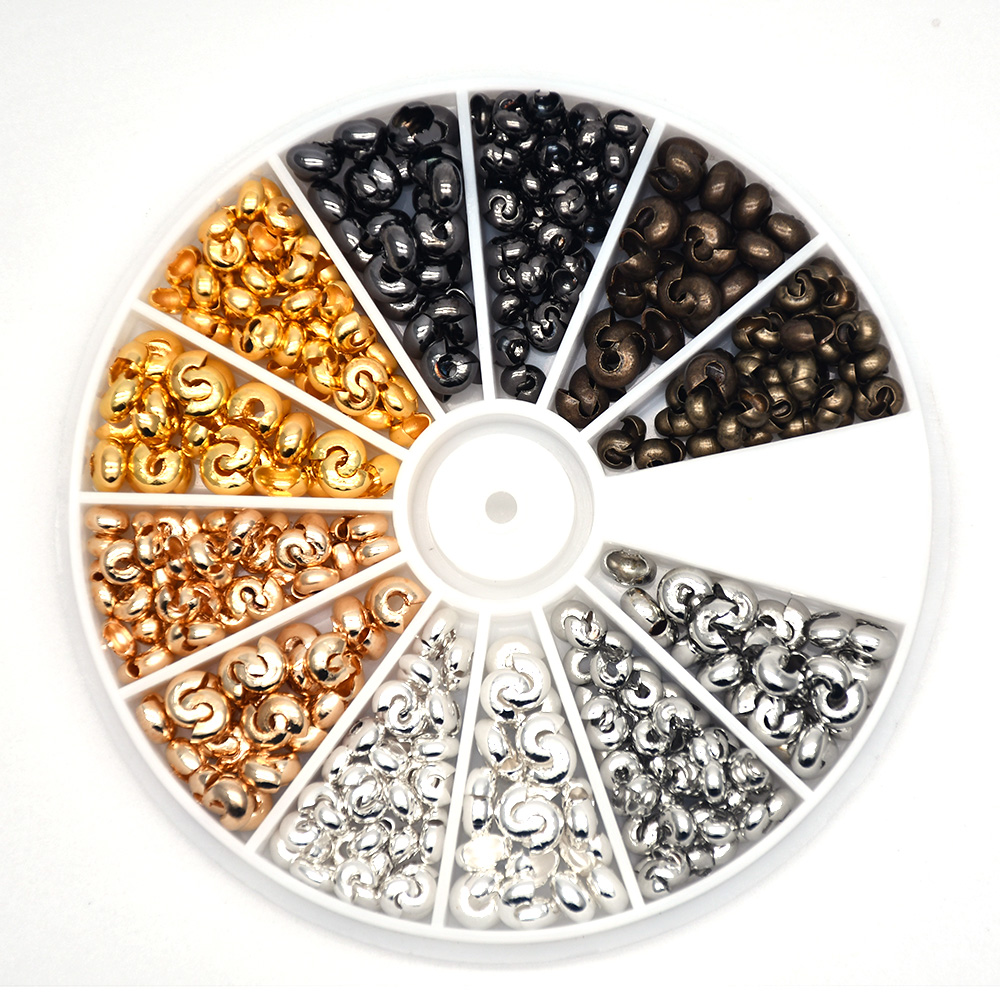 Capas para jóias 500 pçs/caixa 6 cores 3mm, metade aberta de contas de latão aberto contas de crimpagem tampas de nó pontas de extremidade para jóias fabricações
