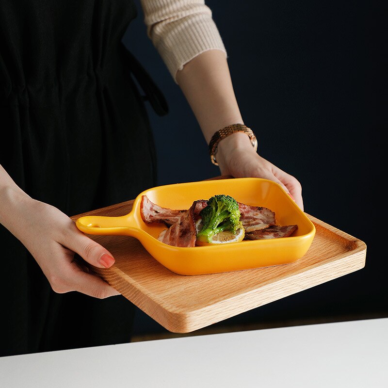 Prosty kolor nordycki szkliwione ceramiczne blacha robić pieczenia kreatywny uchwyt zachodniej taca gastronomiczna strona główna taca śniadaniowa piekarnik makaron pieczony ryż