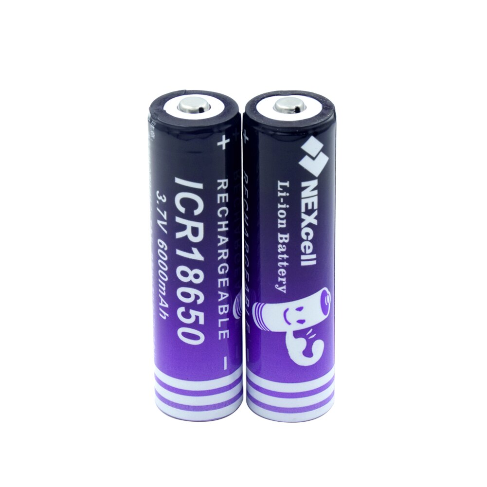 1/2/4 High Capacity 6000mAh 18650 Button Top Lithium-ion Battery 3.7 V ICR 18650 Torch LED Light Flashlight Replacement Cell: 2 pieces