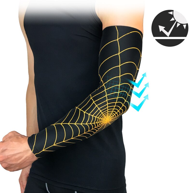 Outdoor Sport Basketball Spider Web Armguards Gym Fitness Arm Protector Elastic Sleeve Breathable Antislip Joint Elbow Pad Men