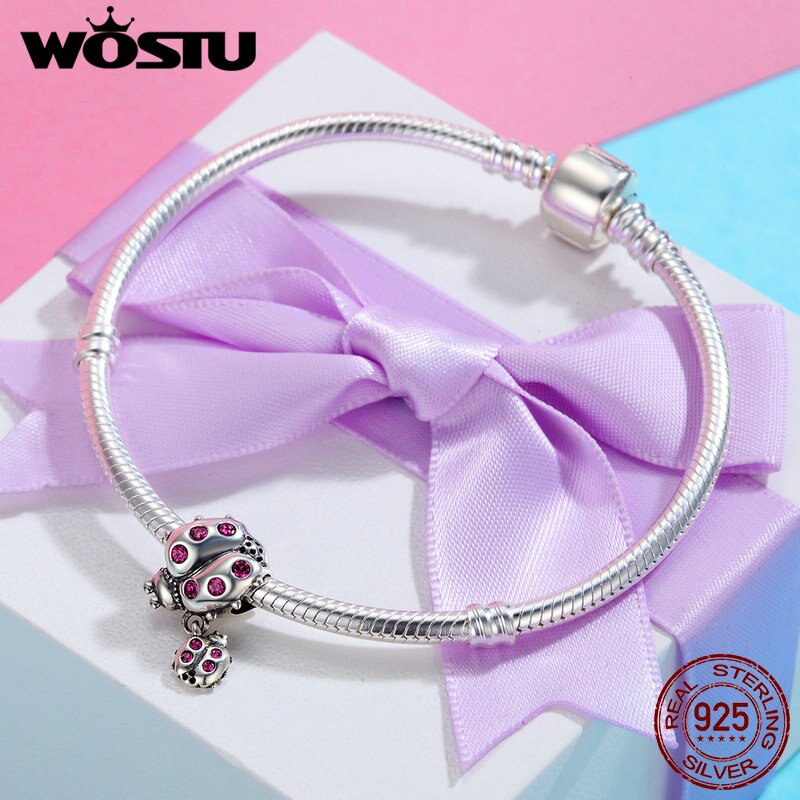 WOSTU 925 Sterling Silver Ladybugs Beads fit original Charm Bracelet Necklace Jewelry Mother CQC364