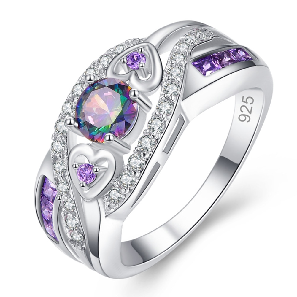 Bijou de mariage ovale pour femmes, bijoux de mariage, bague multicolore, violet et blanc, accessoires, de fête, taille 6-13