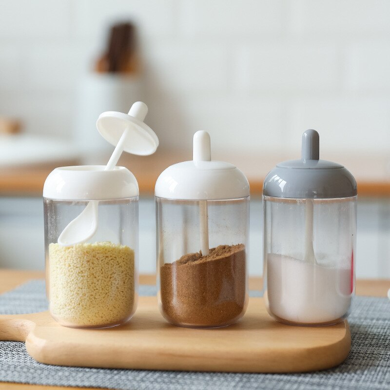 Kruiden Pot Set Kruiden jar set kruiden box zout suiker kruiden peper glazen kruiden jar kruid container met lepel deksel (11 ounce) Fles voor Keukenkruiden (Color : B