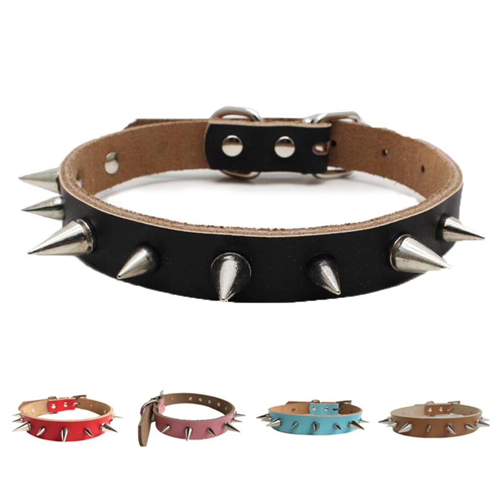 Met spikes versierde kleine grote kattenhalsband met klinknagels, hondenhalsband voor kittens, leren halsband voor pitbull en bullcat.