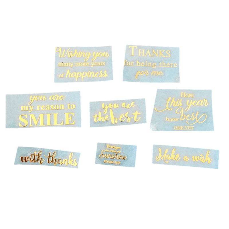 Pegatinas de palabras de saludo metálicas de papel de aluminio dorado de 8 hojas, calcomanías para decoración para teléfono móvil 57BB: Default Title
