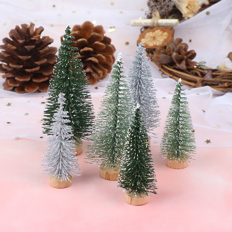 3 Pieces Christmas Tree Mini Pine Tree With Wood Base DIY Home Table Top Decor Miniatures S/L (7/9cm )