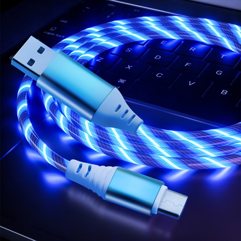 1m usb phone charging cable flowing light charging cord led wire for micro usb type c Illuminated Fast charger