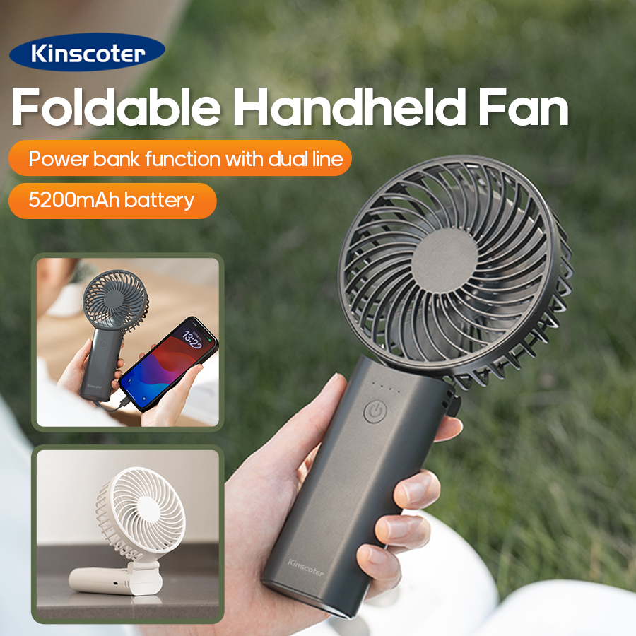 ventilador de mano multifuncional, ventilador eléctrico de refrigeración recargable de 5200mAh, ventilador de escritorio plegable de 4 velocidades con banco de energía de doble cable