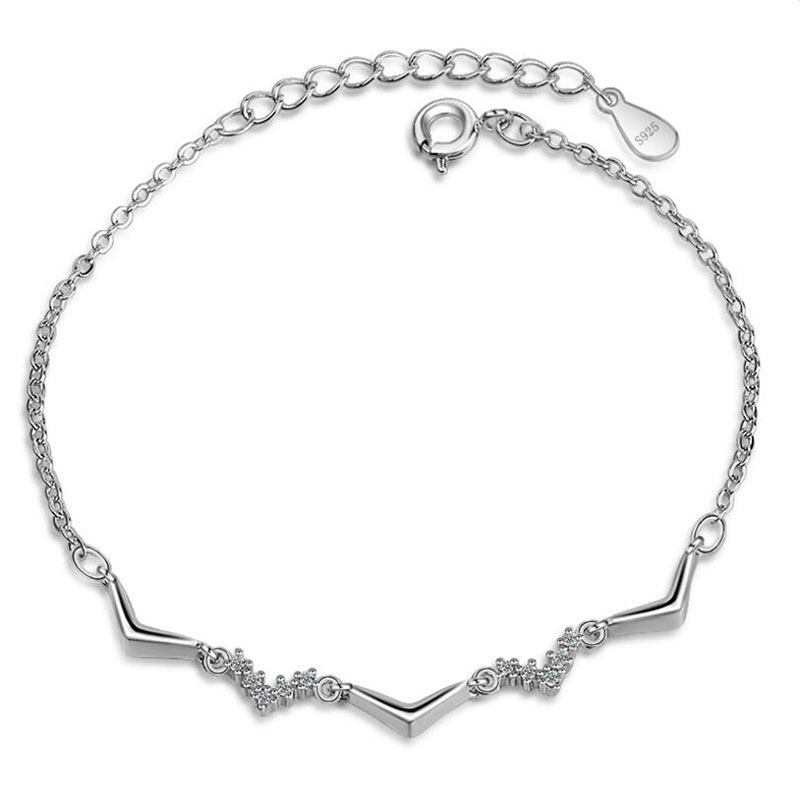 Anenjery Simple Silver Color Wave Bracelet For Women Zircon Jewelry pulseira feminina S-B148