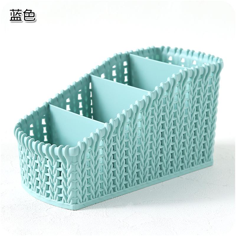 Caja organizadora de maquillaje de plástico contenedor de almacenamiento de cosméticos cestas de mimbre de escritorio varias cajas de maquillaje para Baño: Azul