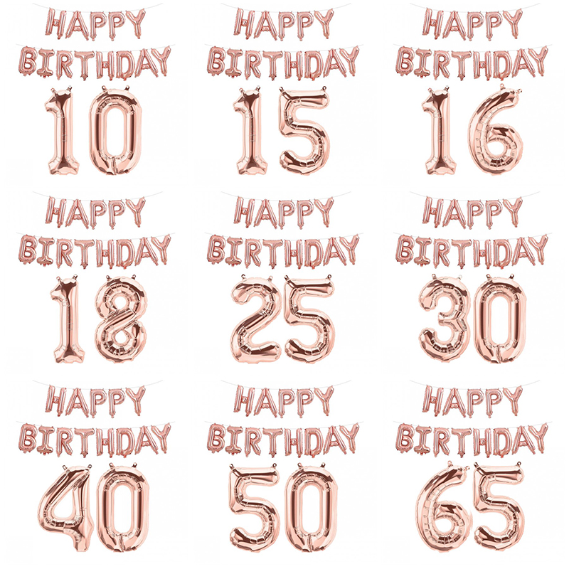 Globos de aluminio con números de feliz cumpleaños de oro rosa, decoraciones para fiestas para niños y adultos, niño y niña 10 11 14 15 18 25 30 35 40 50 60 70 años