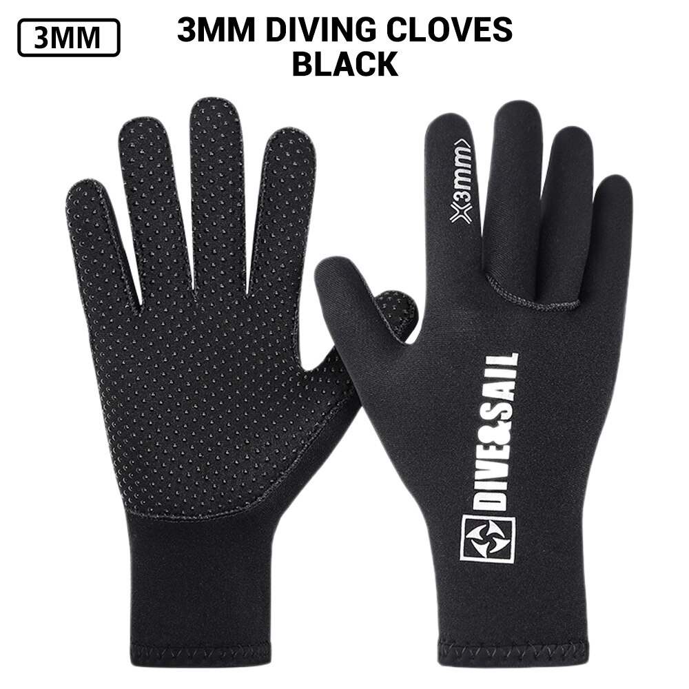Gants de plongée en néoprène, équipement de natation, pour Kitesurf, pêche sous-marine, 5mm, 2mm, 3mm: D348026N BK 3MM / XL