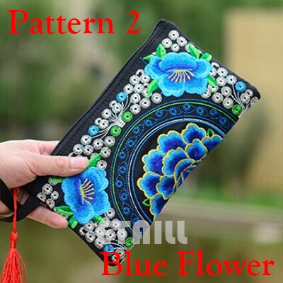 Small Embroidered Mobile Phone Wallet Lady Nation Style Boho Ethnic Embroidery Canvas Day Clutch Bag Embrague Bolsos de: Pattern 2 Blue