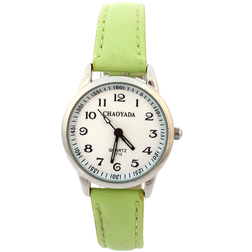 Chaoyada Art Uhren Mädchen Lederband Lernen Zeit freundlicher Uhr Studenten Quarz Armbanduhr Lässige freundlicher: Grün