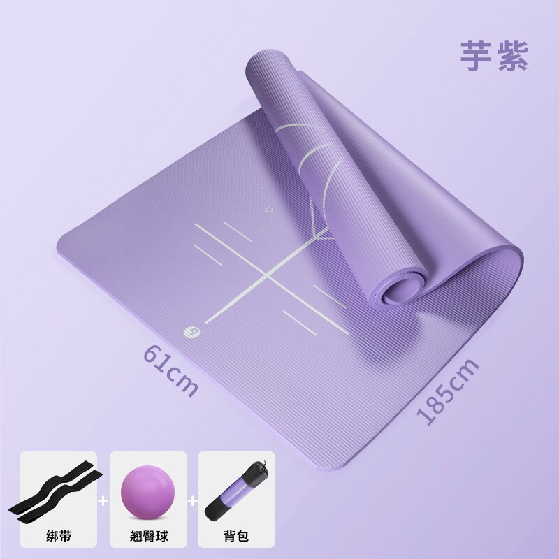 Beginner Yoga Mat Thickened Widened Lengthened Non-slip Women Yoga Practice Dance Fitness Mat For Home Fitness With Guiding Line: Purple set 2