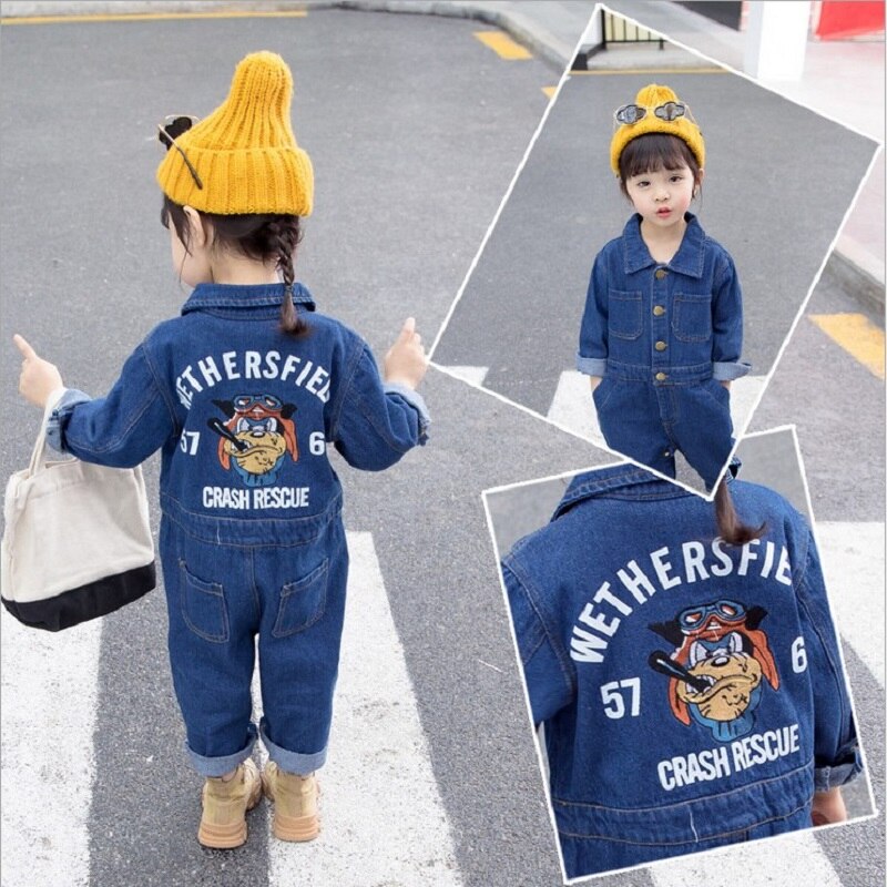 Lente En Herfst Babykleertjes Kinderen Jongens Meisjes Romper Katoen Cartoon Denim Romper Jumpsuit Lange Mouwen Kinderen Kleding Outfits