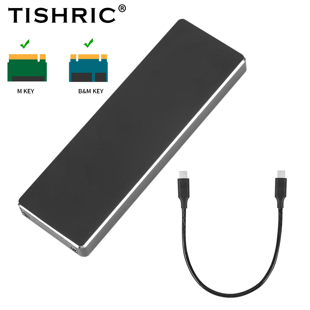 TISHRIC Unterstützung Dual Protokoll M2 NVME NGFF SATA SSD Aluminium Legierung Externe Hd Fall NVME SSD zu USB 3,1 Gehäuse für M.2 SSD: Silber