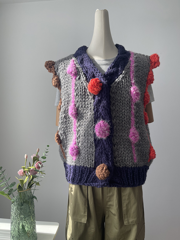 Dames handgemaakt dik los vest 2024 herfst winter meerkleurige trui trui kleurrijk nicheontwerp