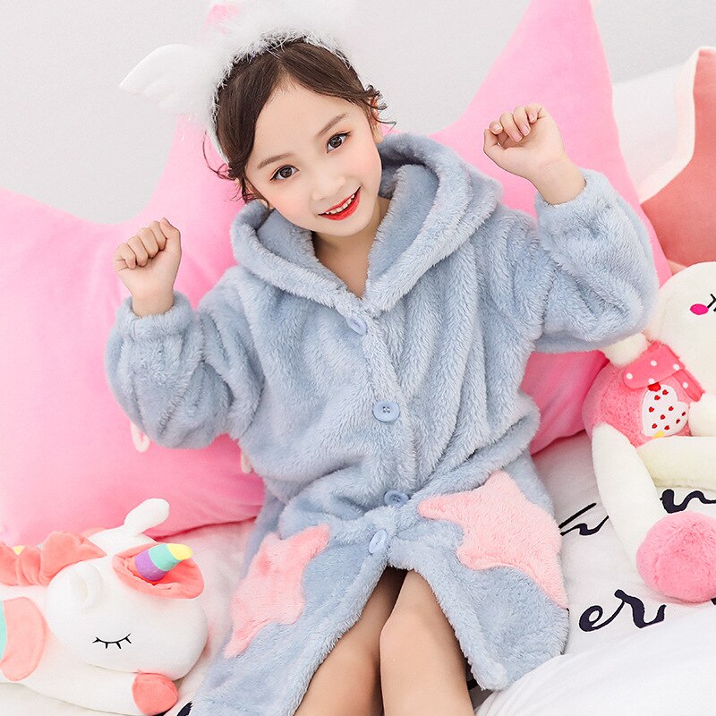 LZH Autumn Winter Thick Flannel Children's Pajamas Warm Hooded Nightdress For Girls Home Wear Nightgown For Kids 4-12 Years