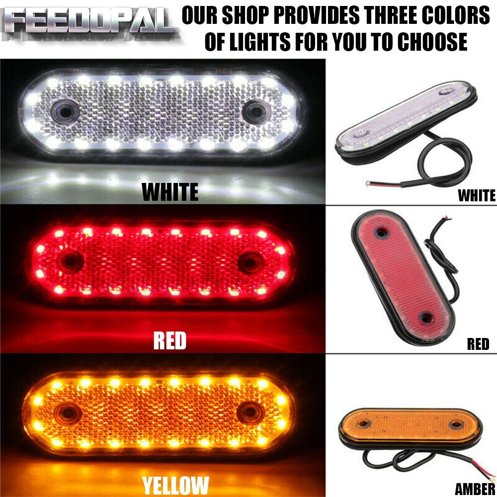 FEEDOPAL 4X 20 LED Oval Red Side Marker Indicator Signal Light Clearance Lamp Car Caravan Truck Trailer Lorry Van 24V