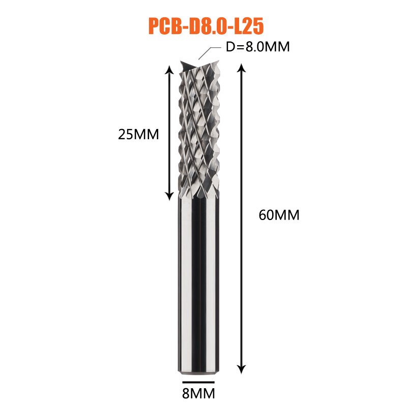 Vhm Corn End Mill Frees Bits D0.8, 1.0, 1.6, 1.8, 2.4, 3.1 Pcb End Mill Cnc Snijden Frezen: 1pc-D8.0-25-D8