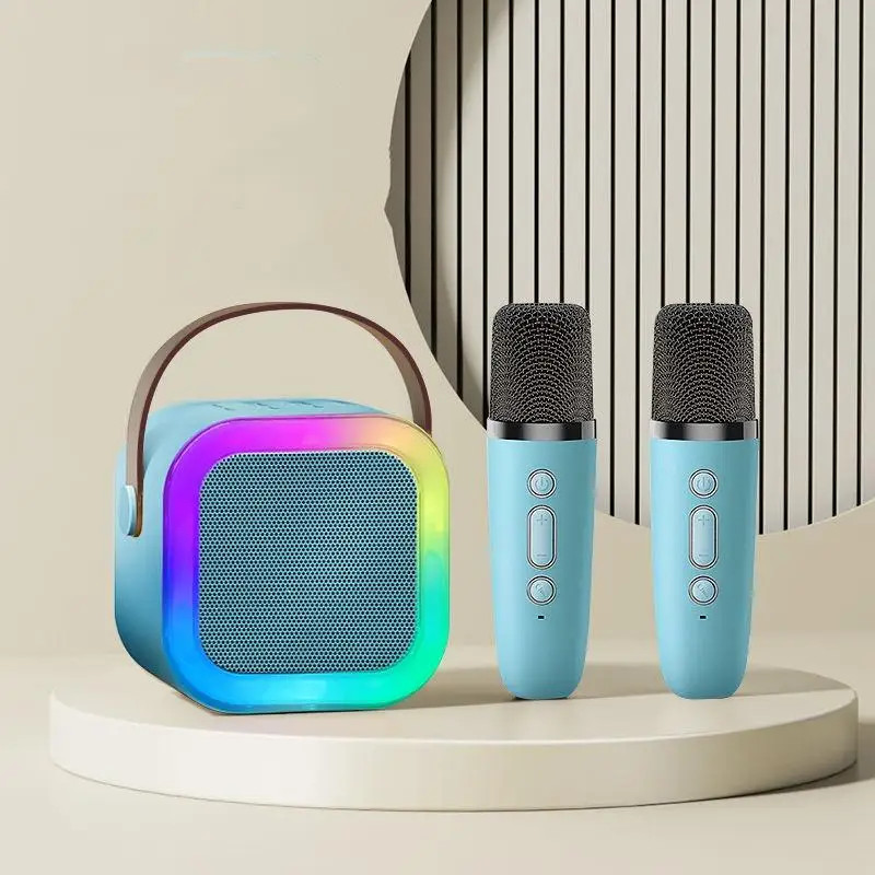 Bluetooth Speaker K12 Karaoke Machine Portable 5.3 PA Speaker System with Wireless Microphones Home Family Singing Children's: Blue