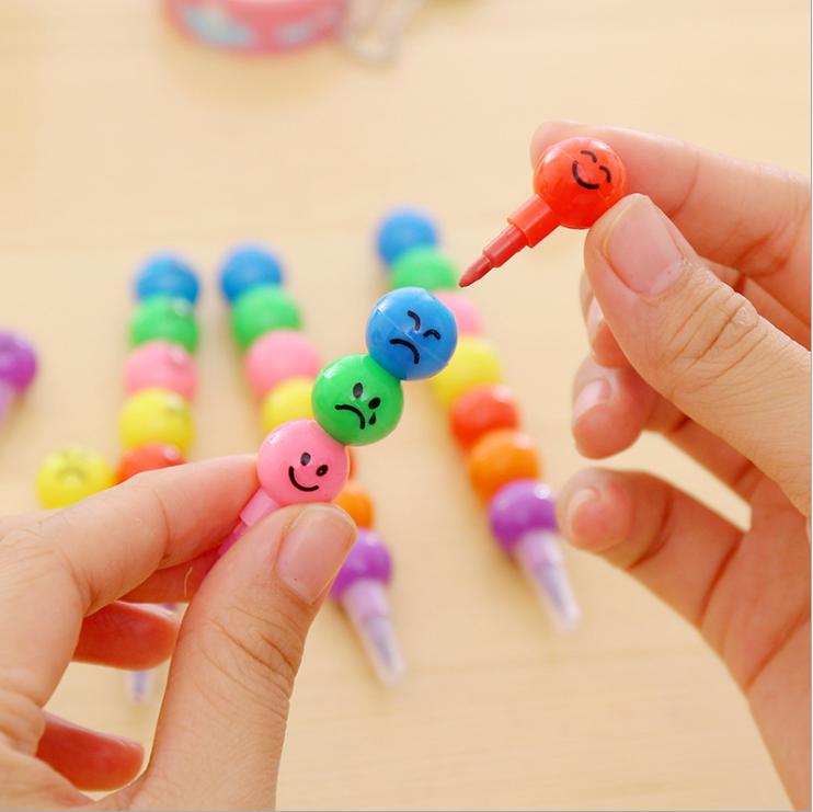 [4Y4A] 50pcs/Lot 7colors Smiley Crayons Candied Crayons Children art student safety and environmental stationery