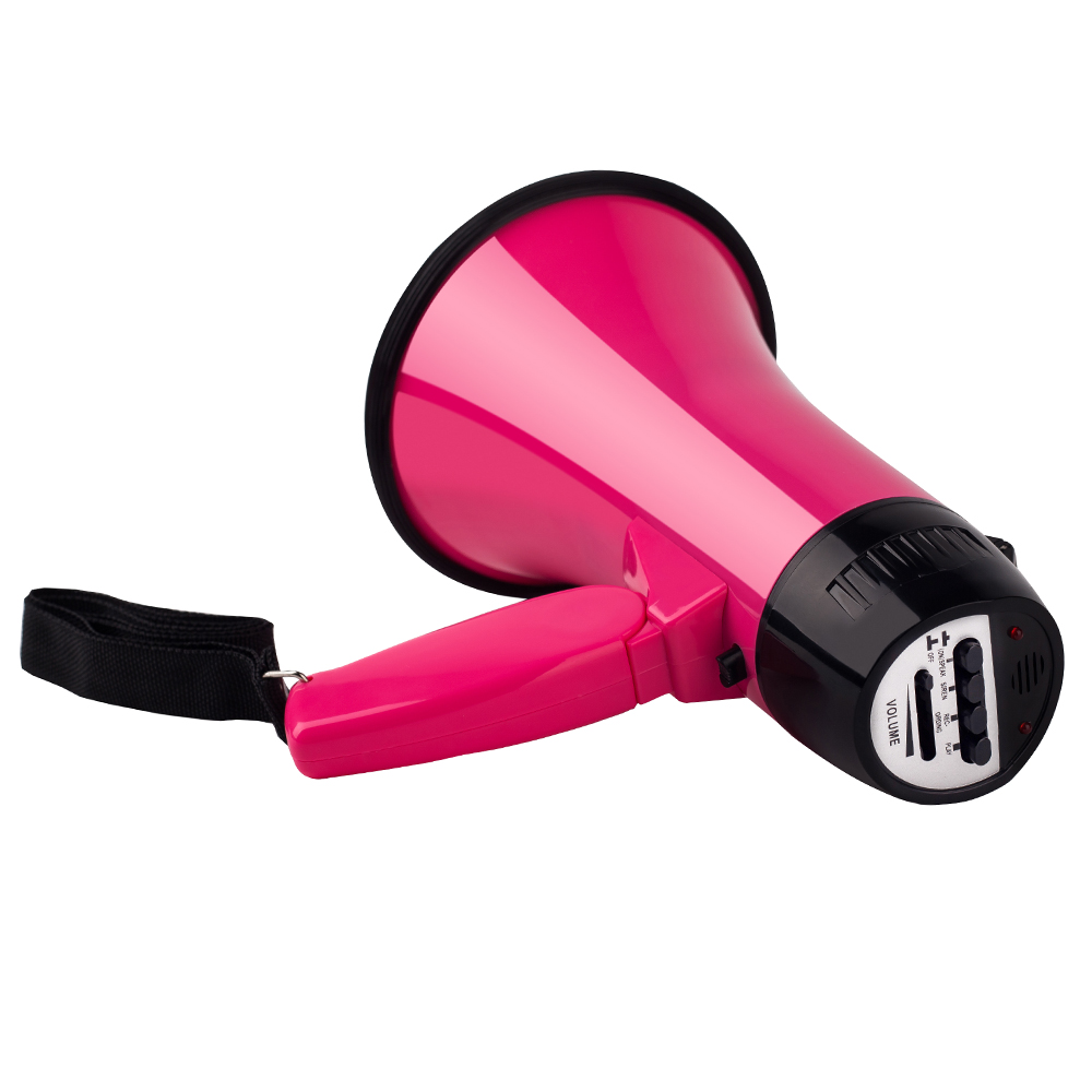 Mealivos Portable Loudspeaker 20 Watt Power Pink Megaphone Speaker Strap Grip Loudspeaker Record Play