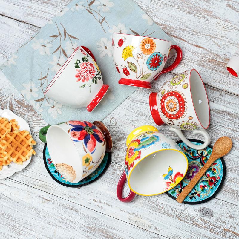 Bol à gruau, bol à céréales, bol à petit-déjeuner en relief, tasse à café en céramique peinte à la main, tasse à céréales populaire créative