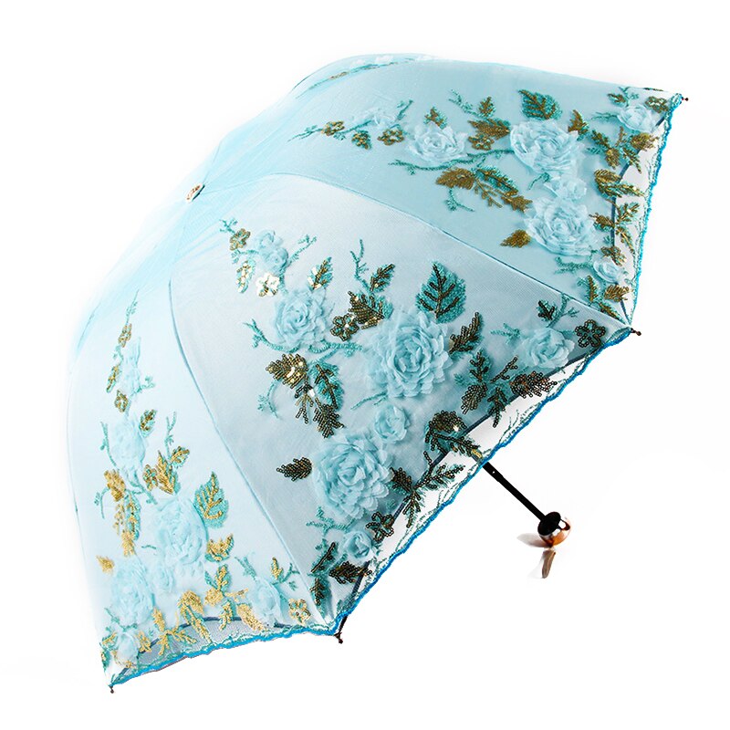 Lace Umbrella Rain Women Folding Flower Double Layer Umbrellas Black Coating Anti UV Parasol Wedding Umbrellas UBY85: Color 3