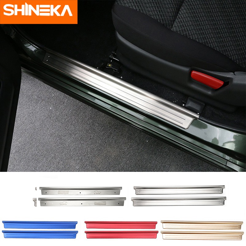 SHINEKA Edelstahl Tür Sill Platten Eintrag bewachen Abdeckung trimmen Streifen Aufkleber für Suzuki Jimny 2007 + Auto Styling