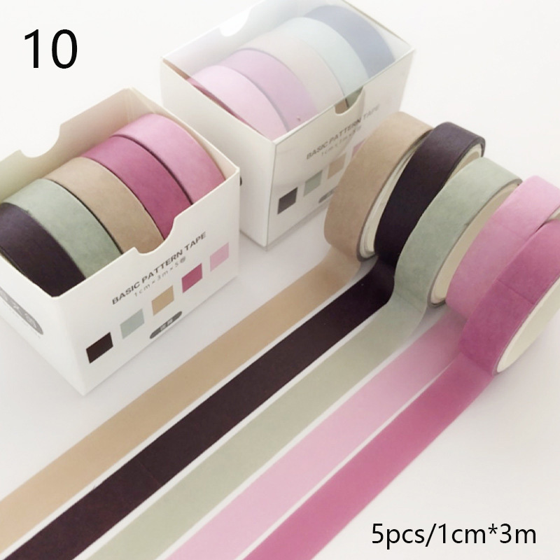5 unids/set Washi Tape lindo adhesivo de rejilla Color sólido estilo básico cinta adhesiva para pegatinas Scrapbooking DIY álbum de fotos diario: Negro