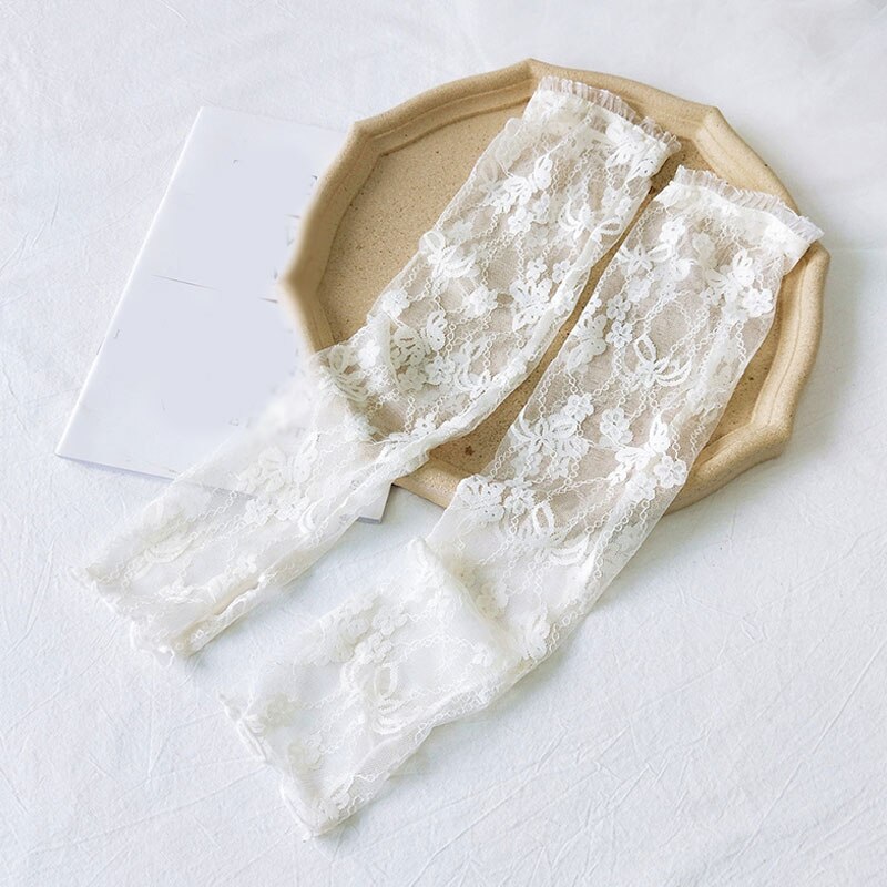 Transparante arm mouw beschermende handschoenen dames mesh kant dunne ademende handschoenen auto armwarmers mouwen arm manchet zonnebrandcrème