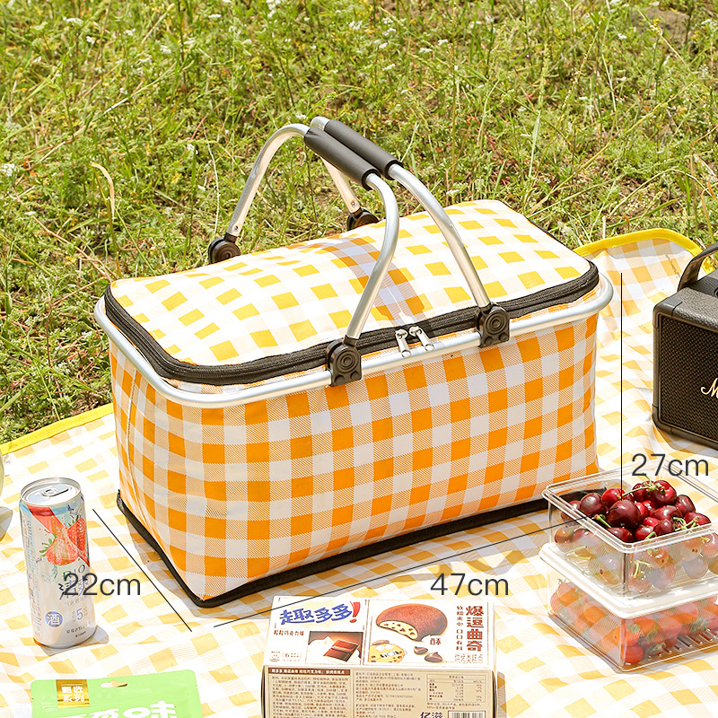 Caja de cesta de Picnic plegable, bolsa térmica de papel impermeable para alimentos, cesta de bolsa refrigeradora con asa, bolsas de de alimentos de gran capacidad: YELLOW