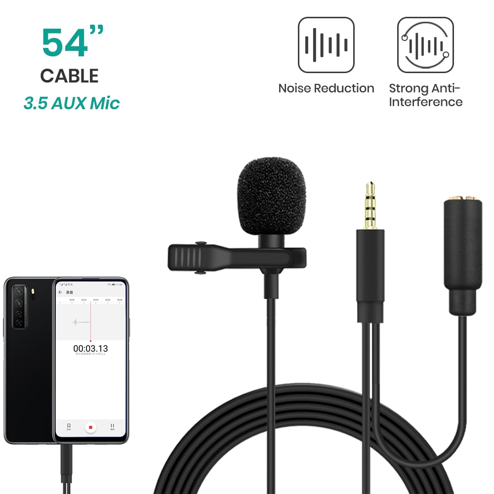 Lavalier Lapel Microphone 2in1 with Earphone Jack Clip-On with Omnidirectional Condenser Mic and Monitoring Input
