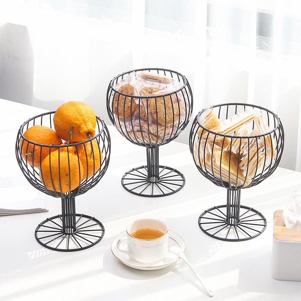 F# Wine Glass Wrought Iron Snack Storage Basket Snack Tray Dessert Fruit Basket For Home Table Decor Party Fruit Tray