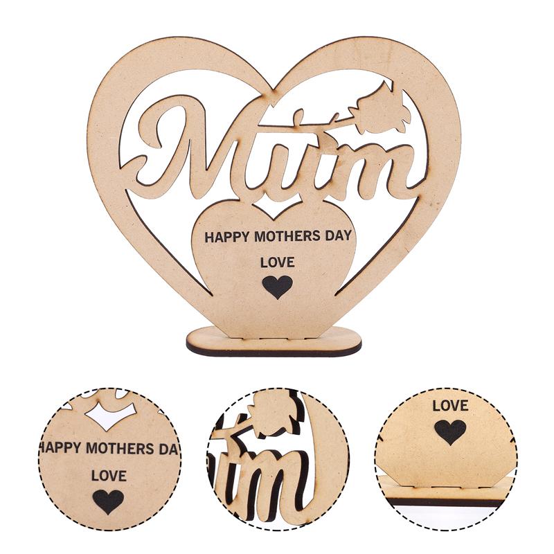 1pc Hollow Wooden Heart Mother's Day Desktop Decor Love Ornaments Art Craft Word Adornment