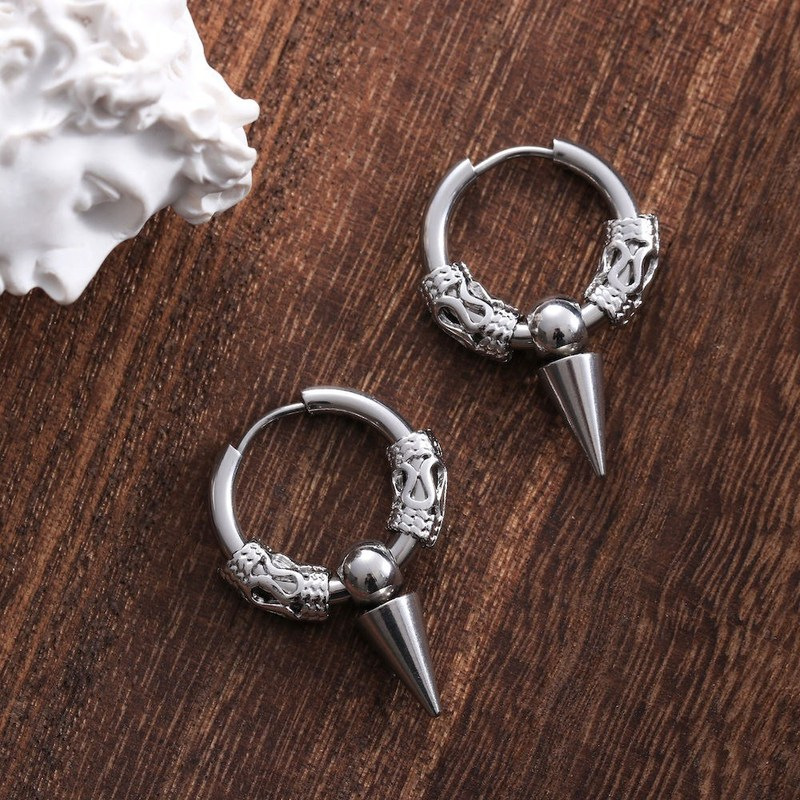 1 par de pendientes vikingos de acero inoxidable Punk, pendientes de aro de tótem de círculo redondo para hombres y mujeres, Huggie Hip Hop de 12mm, 14mm y 16mm