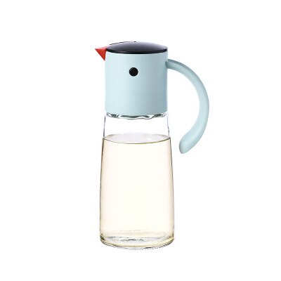 Kitchen Glass Oil Bottle Dispenser Automatic Opening Closing Home Bottles For Oil And Vinegar Honey Olive Oil Container: 380mL blue