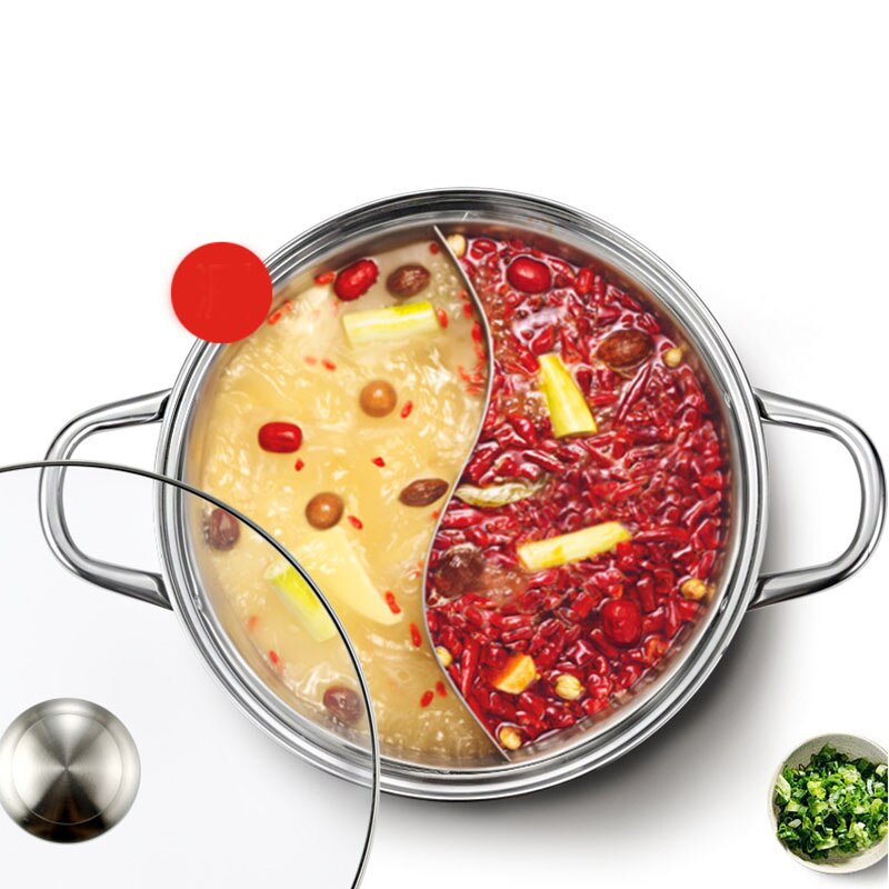 Roestvrij Stalen Pot Hotpot Inductie Fornuis Gasfornuis Compatibel Pot Huis Keuken Kookgerei Soep Kookpot Twin Verdeeld
